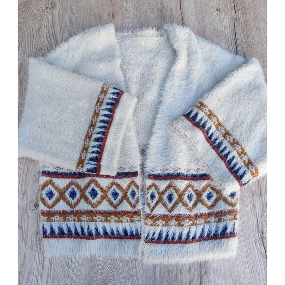 Anthropologie Sweet and Sinful Aztec Tribal Fuzzy Cardigan Boho Western Style - Picture 2 of 4